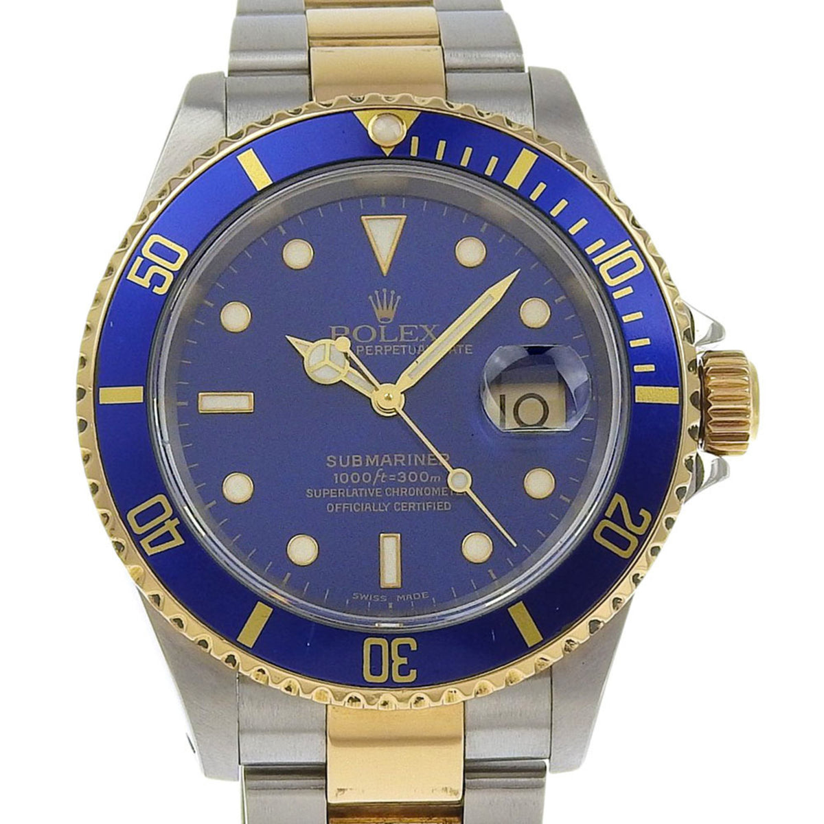 Pre-Owned Rolex Submariner Watch, Blue Sub, Two-tone, P-Serial, Cal. 3135, 16613, Stainless Steel and 18K Yellow Gold, 2000, Blue, Automatic, Analog Display, Dial, Men's