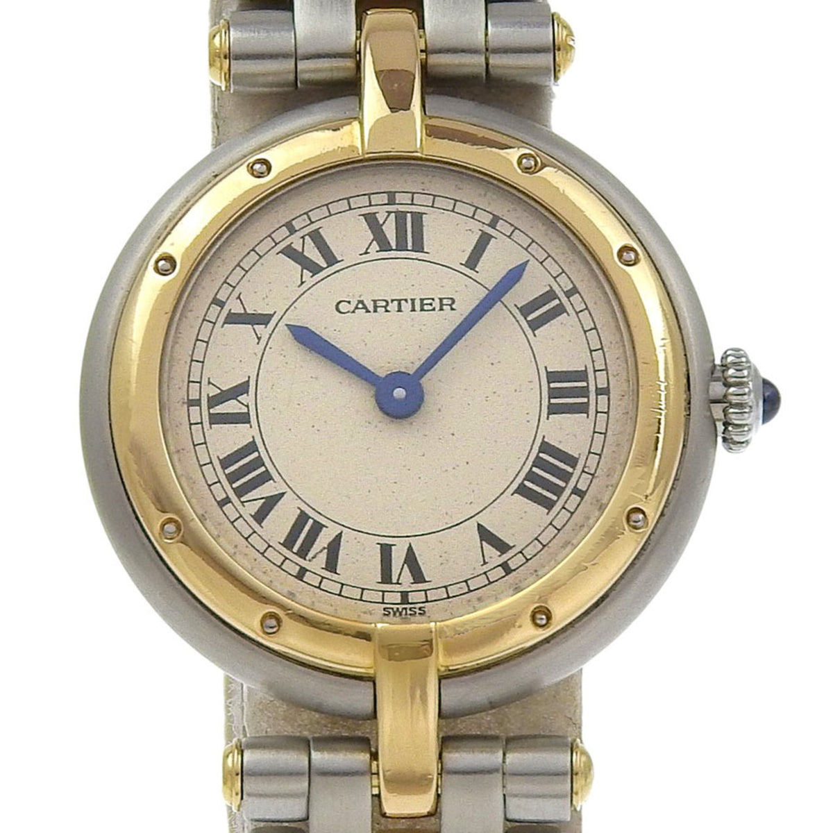 Pre-Owned Cartier Panth?re SM 1 Row Watch, caliber 157, 84084242, stainless steel with yellow gold quartz movement, analog display, white dial, women's.