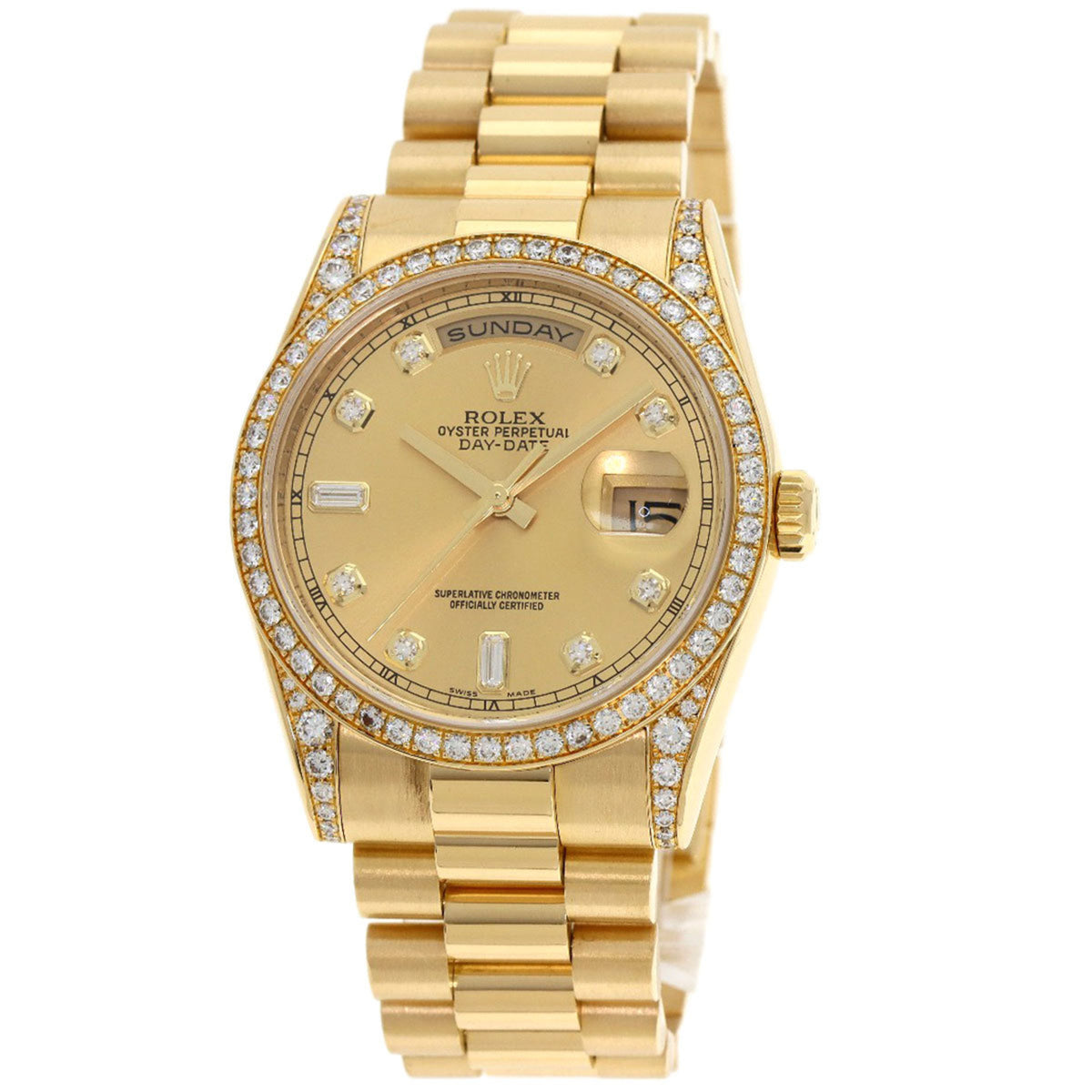 Pre-Owned Rolex 118388A Day Date 10P Diamond Watch K18 Yellow Gold K18YG Men's ROLEX