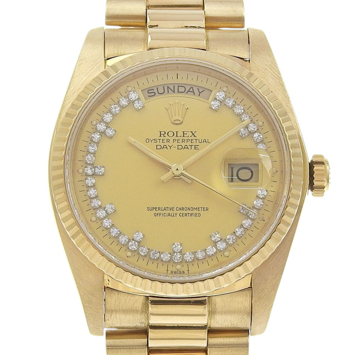Pre-Owned Rolex Day-Date Watch, caliber 3055, 18038LB, 18K Yellow Gold, 1982, Automatic, Analog Display, Gold Dial, Men's