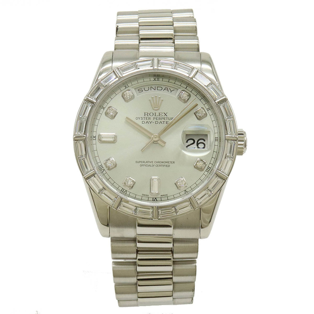 Pre-Owned ROLEX Rolex Day-Date Silver Dial Pt Platinum Diamond Bucket K Series Men's AT Automatic Watch 118366A