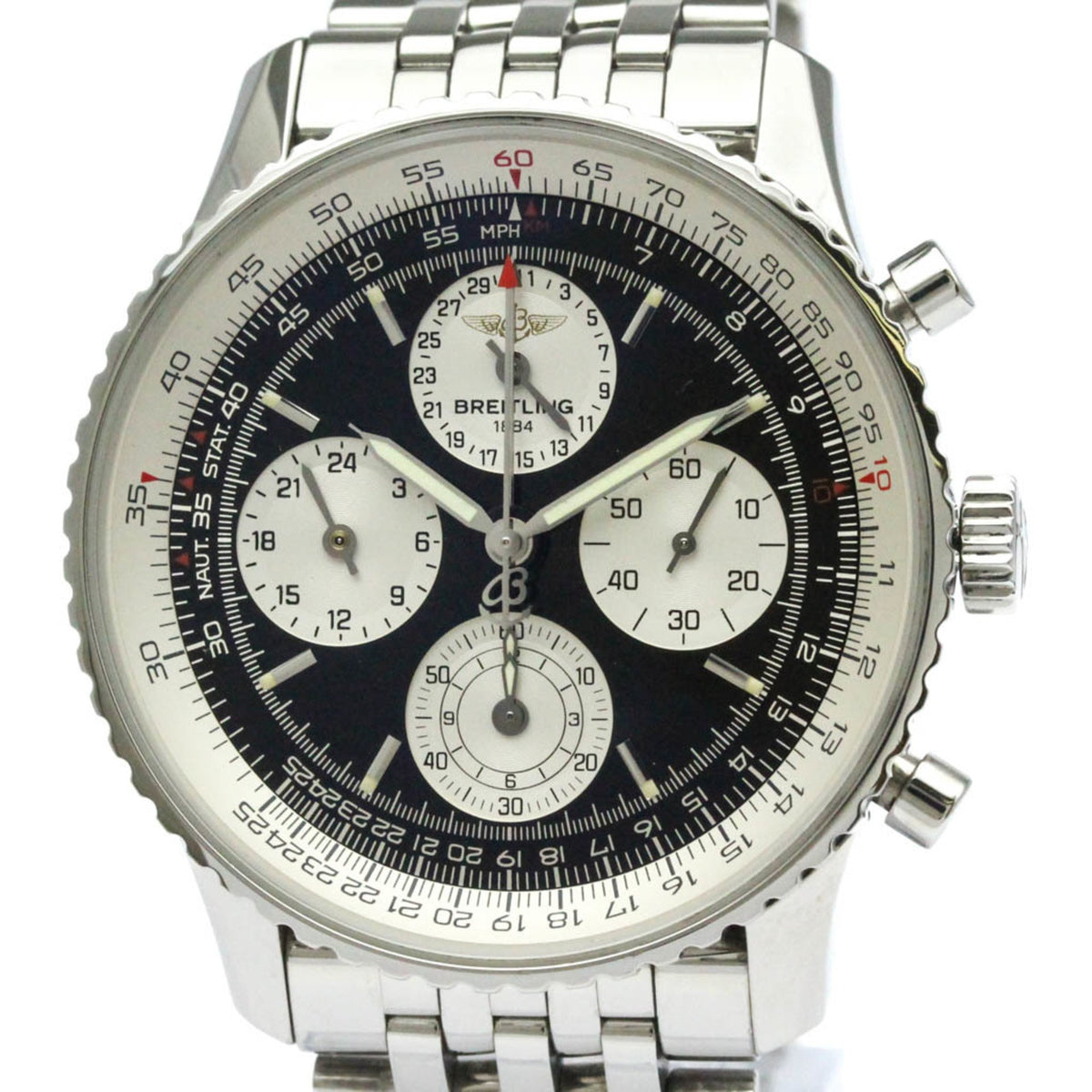 Pre-Owned Polished BREITLING Navitimer Twin Sixty Steel Automatic Watch A39022 BF572593