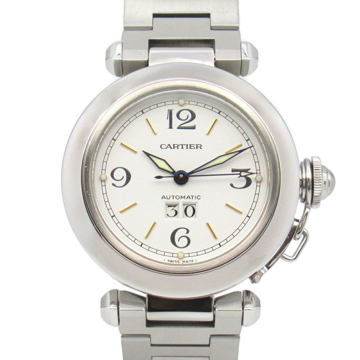 Montre Cartier Pasha C Big Date d'occasion pour garçon, en acier inoxydable, blanche, W31044M7