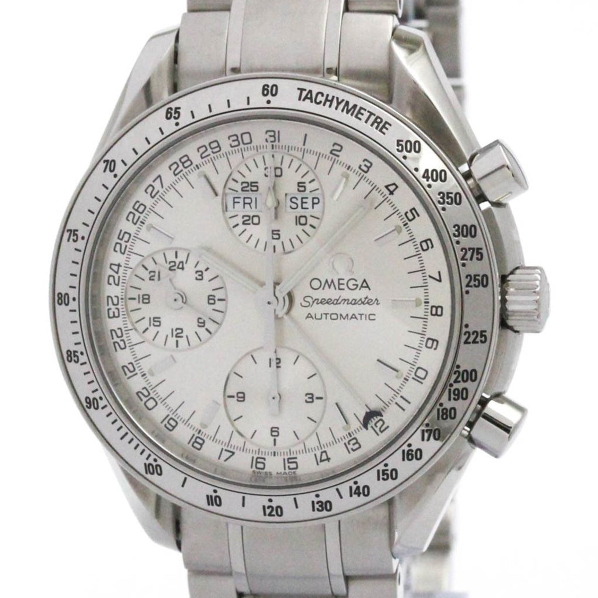 Pre-Owned OMEGA Speedmaster Triple Date Steel Automatic Watch 3523.30 Polished