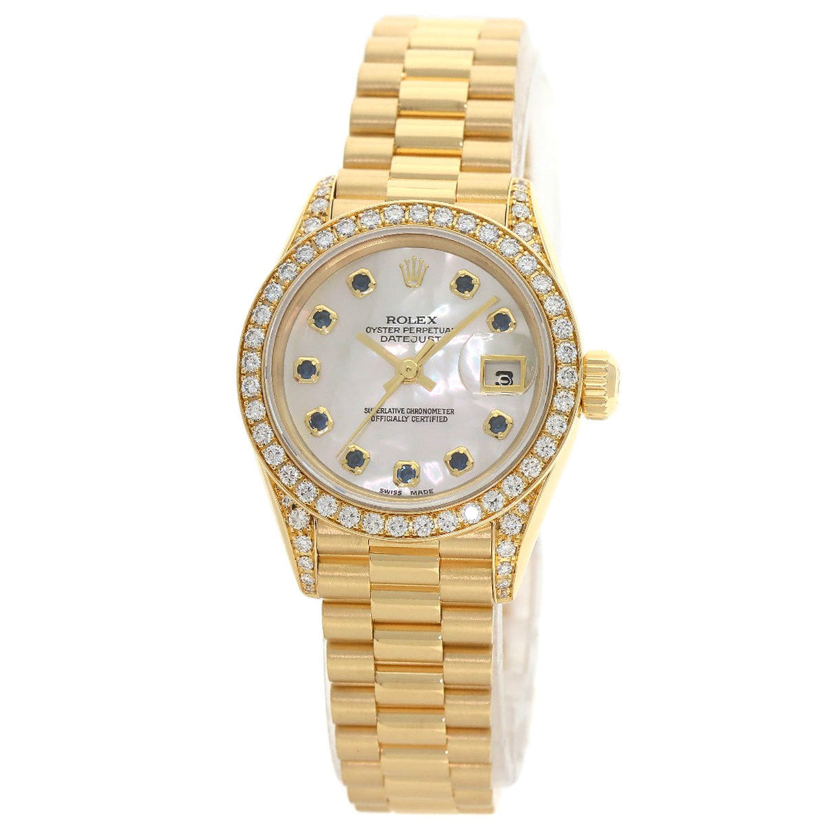 Pre-Owned Rolex 69158NGS Datejust 10P Sapphire Watch in 18K Yellow Gold with Diamonds, Women's