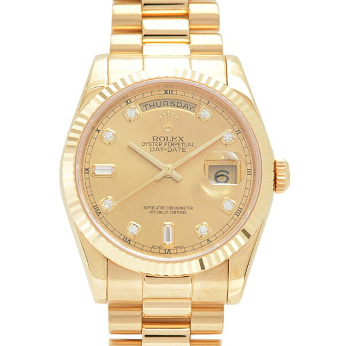 Pre-Owned Rolex Watch Men's Day-Date 36 Automatic Y-Serial Gold Dial 8P Diamond 2P Bucket Yellow 750YG ROLEX 118238A