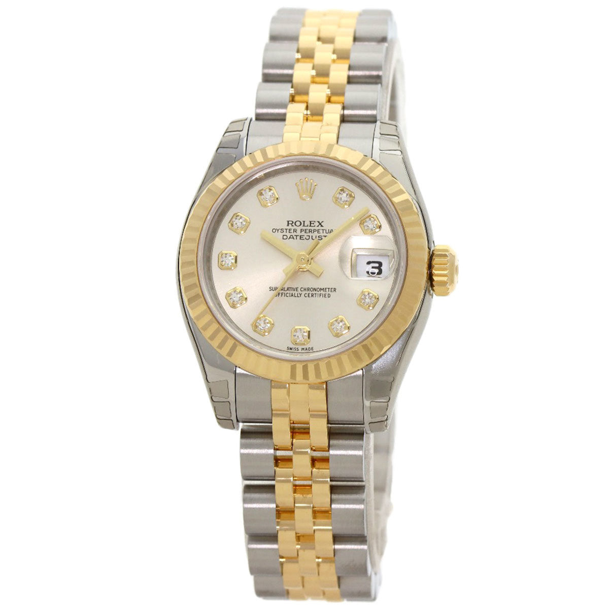 Pre-Owned Rolex 179173G Datejust 10P Diamond Watch Stainless Steel SS x K18YG Ladies