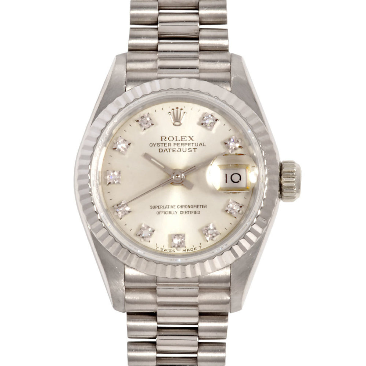 Pre-Owned Rolex ROLEX 69179G Datejust S-series watch, automatic, silver dial, solid white gold, 76.9g, 10P, diamond index, ladies', ITF8R4Z63XTO