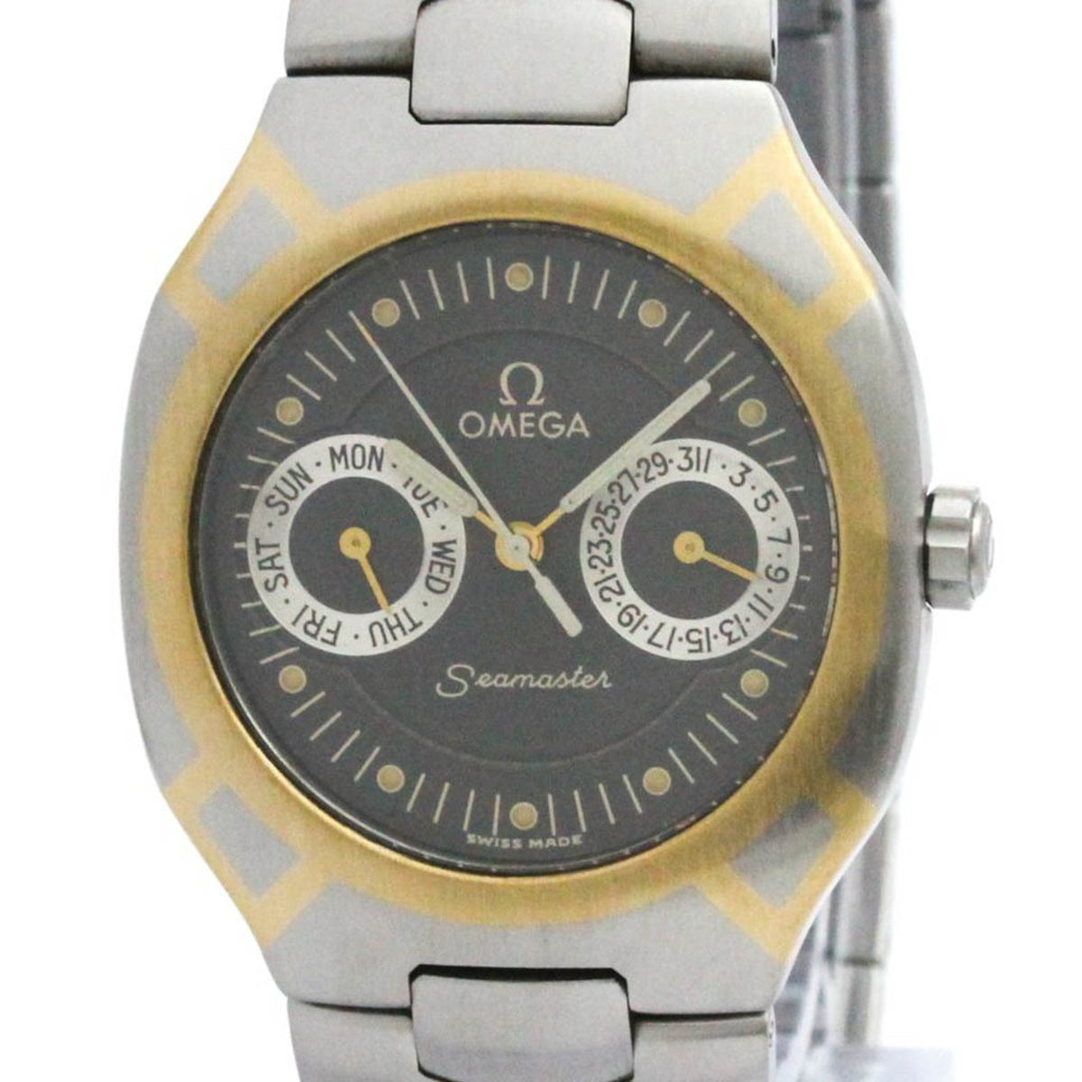 Pre-Owned OMEGA Seamaster Polaris Day Date 18K Gold Steel Watch 396.1022 Polished