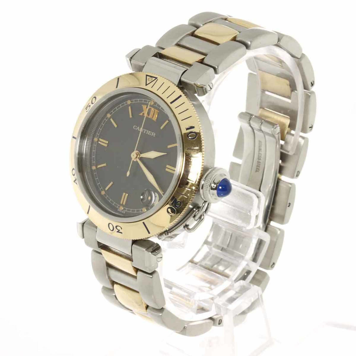Pre-Owned Cartier Pasha C Combi W31016N1 Boys Watch Date Grey YG Automatic Self-Winding