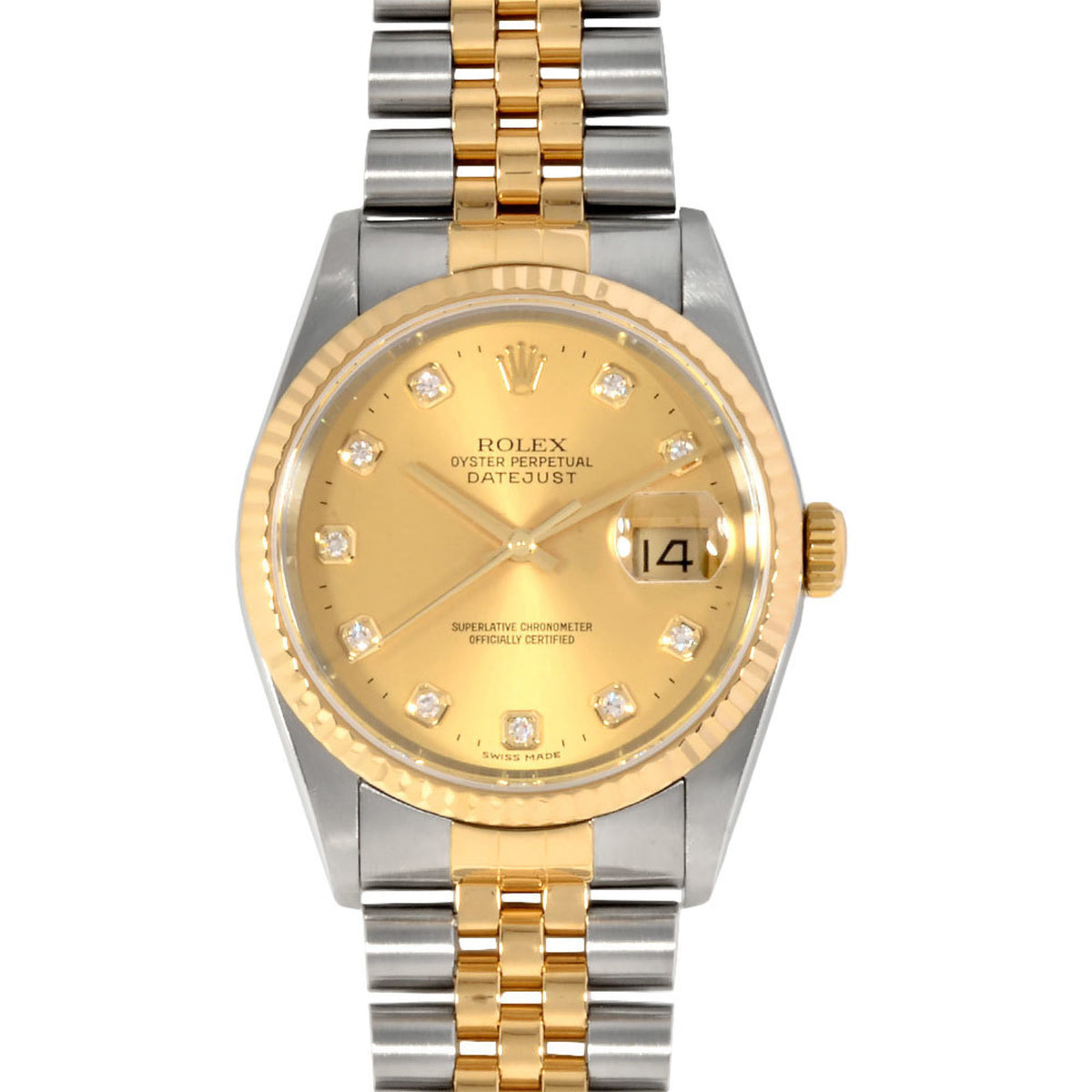 Pre-Owned Rolex ROLEX 16233G Datejust Y series watch, automatic, champagne dial, 10P diamond index, combination, SS x YG, men's