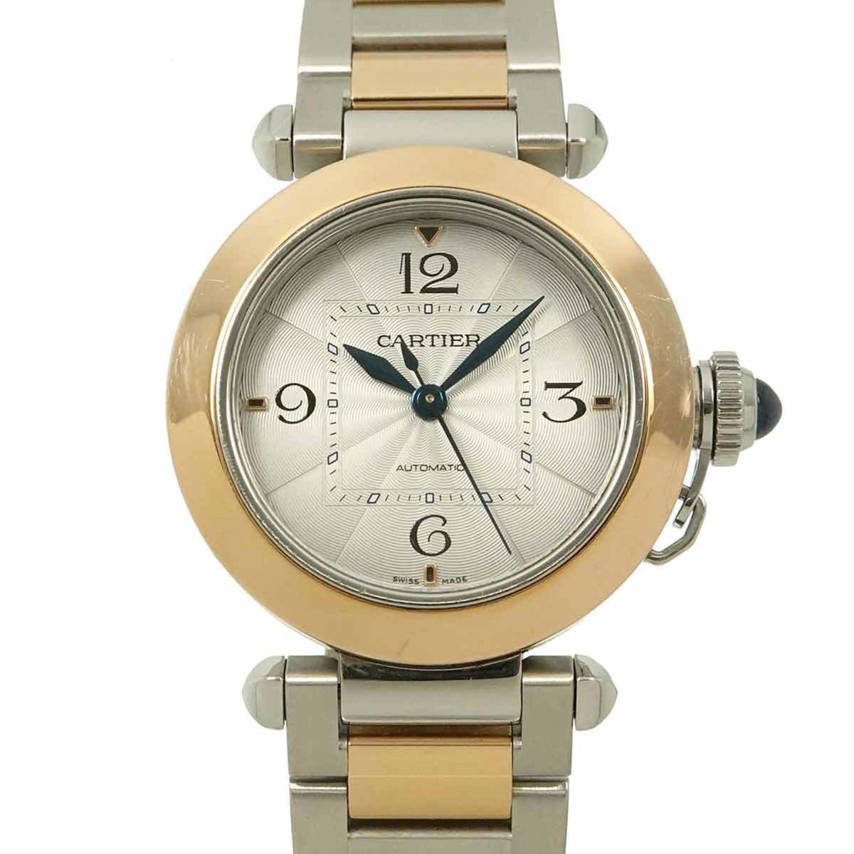Pre-Owned Cartier Pasha de 35mm Two-tone Men's Watch W2PA0008, Silver, 18K White Gold, and Pink Automatic