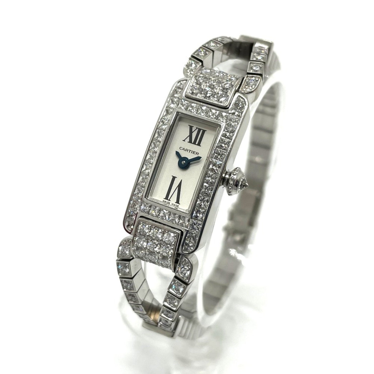 Pre-Owned CARTIER Cordon De Gold Quartz Watch K18WG Diamond Ladies White