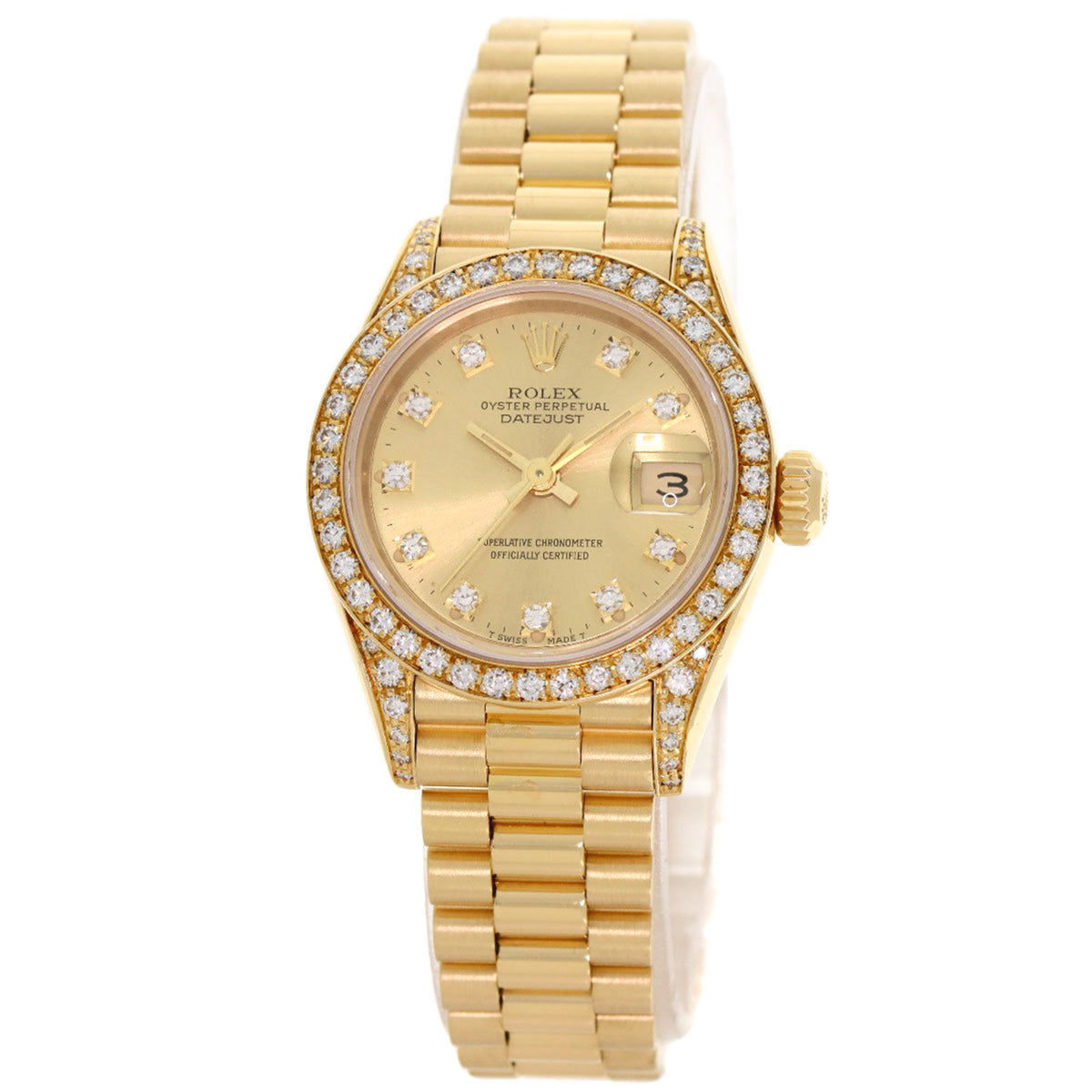Gebrauchte Rolex 69158G Datejust 10P Lünette Diamant Uhr K18 Gelbgold K18YG Damen ROLEX