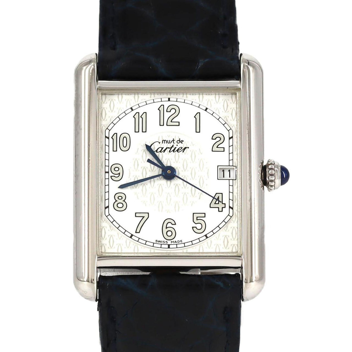 Pre-Owned Cartier Must Tank Date LM W1014354 Silver Quartz Watch