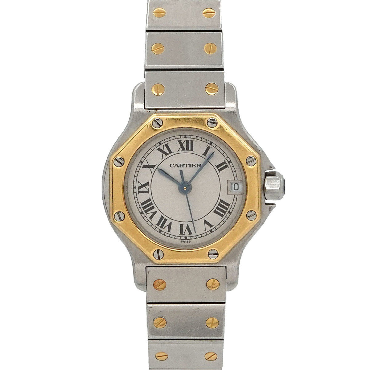 Pre-Owned Cartier Santos Octagon SM Two-tone Watch W2001683 Women's with Date Display, Ivory and Yellow Gold Quartz Movement