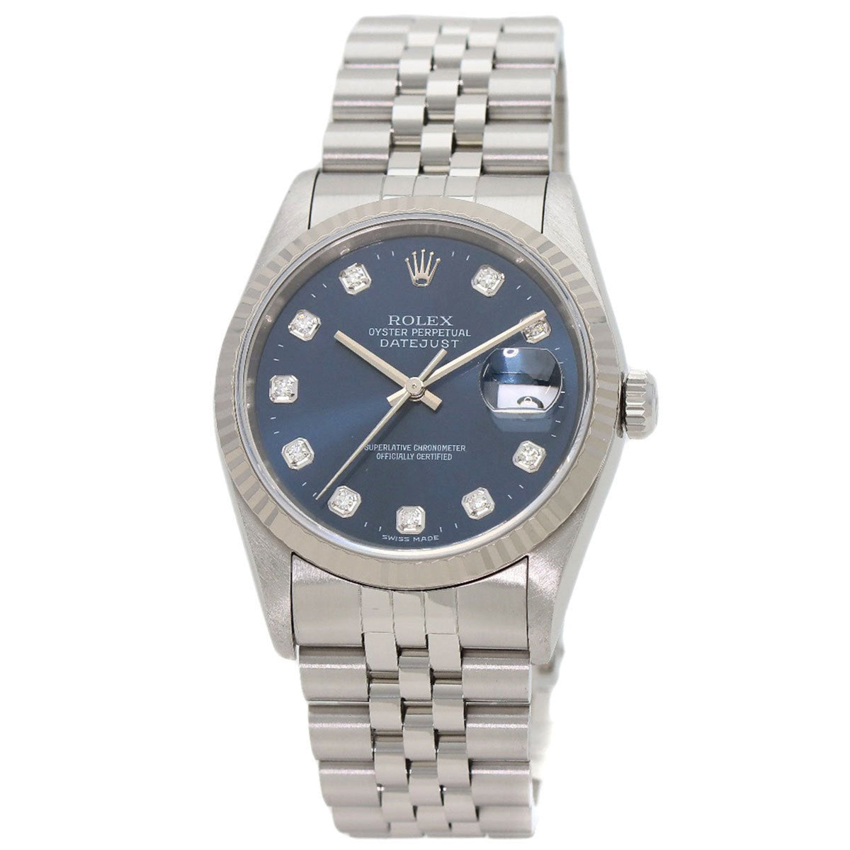 Pre-Owned Rolex 16234G Datejust 10P Diamond Watch Stainless Steel SS K18WG Men's ROLEX