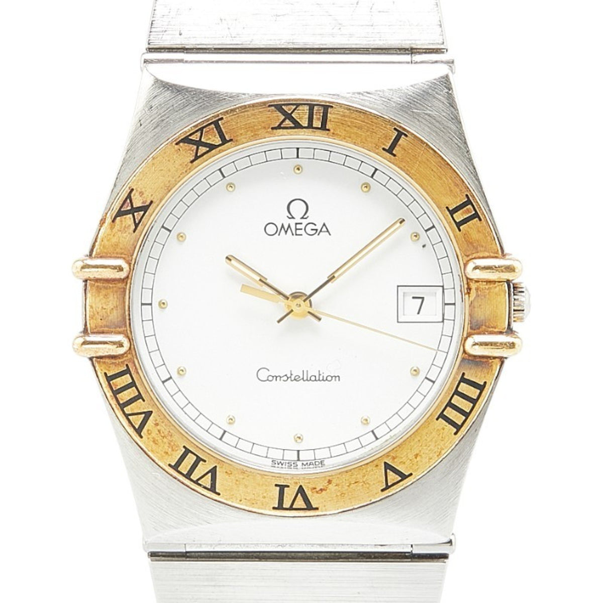 Montre Omega Constellation d'occasion à quartz, cadran blanc, acier inoxydable plaqué, pour homme