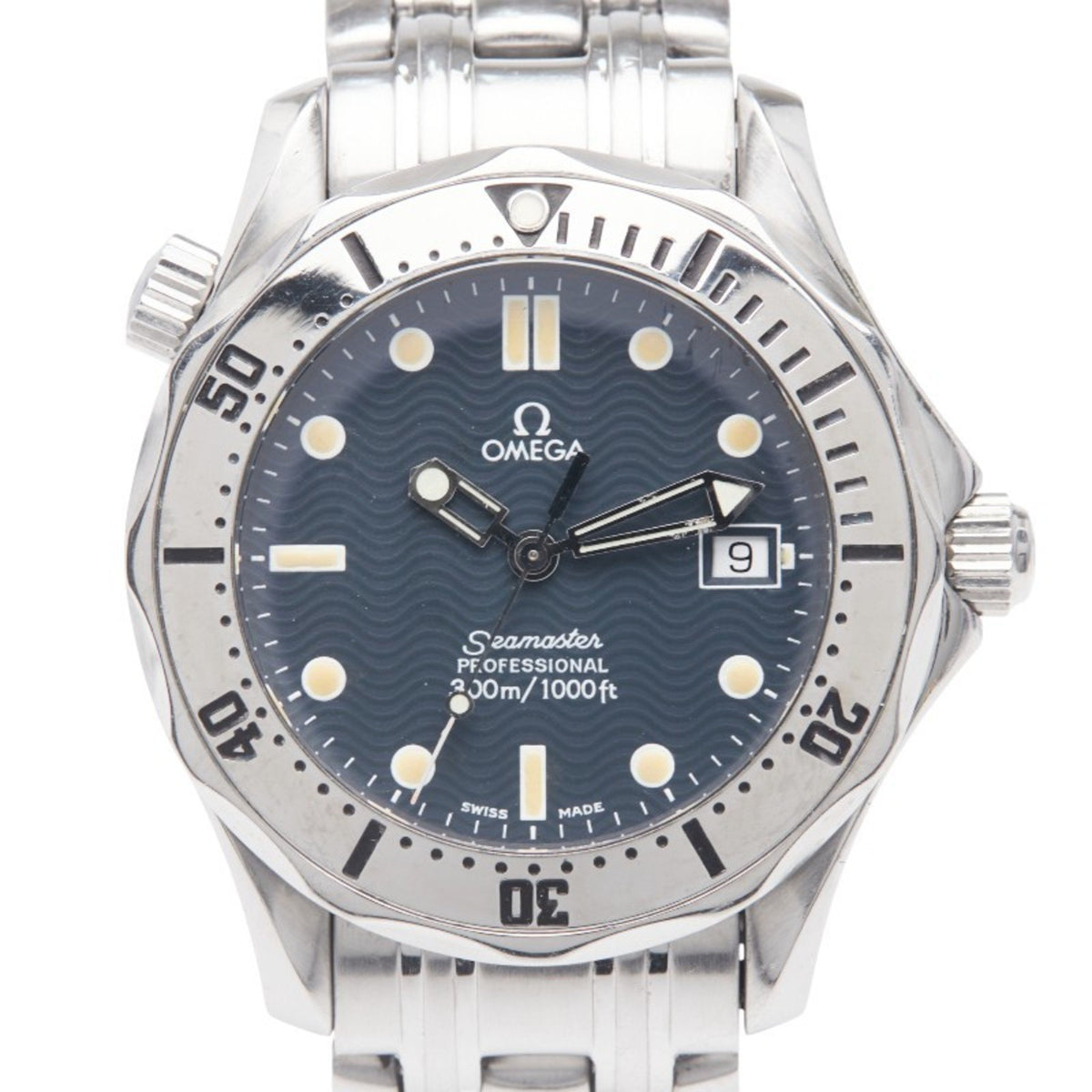 Pre-Owned Omega Seamaster 300 Quartz Watch with Black Dial and Stainless Steel, Men's OMEGA