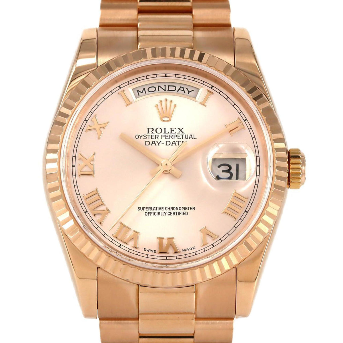 Pre-Owned Rolex Day-Date 118235 PG/RG Automatic Watch, K Series