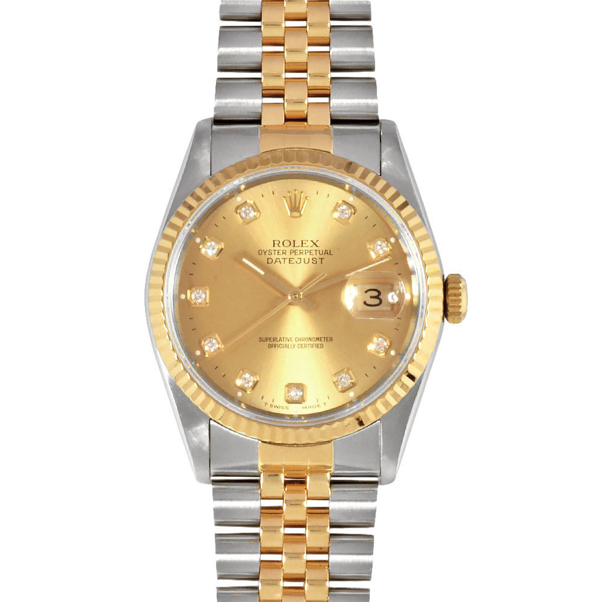 Pre-Owned Rolex ROLEX 16233G Datejust W-number watch, automatic, champagne dial, YG x SS combination, 10P diamond index, men's