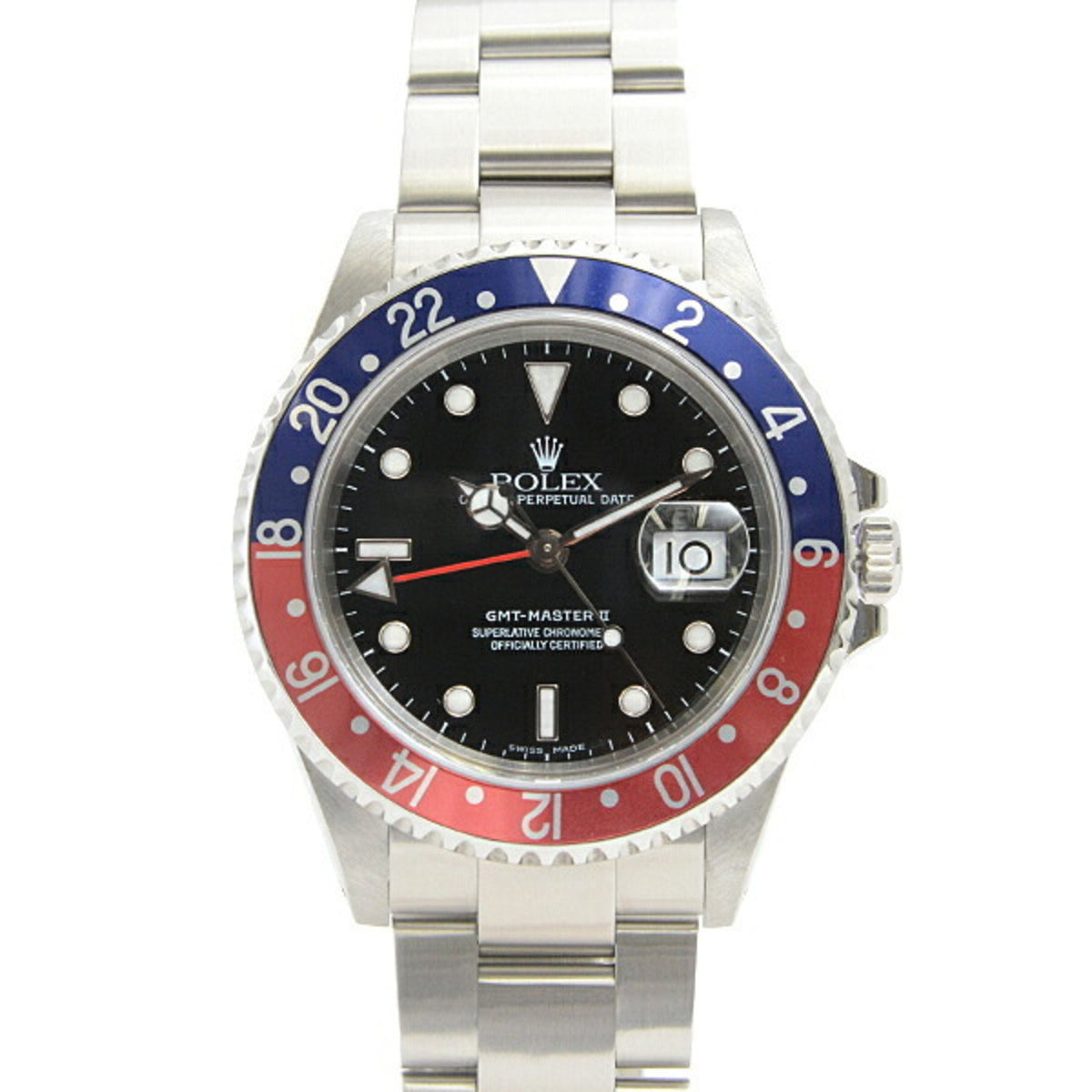 Pre-Owned Rolex Men's Watch GMT Master II Pepsi Black Dial Automatic Blue and Red Bezel Y-Serial Stainless Steel ROLEX 16710 SS