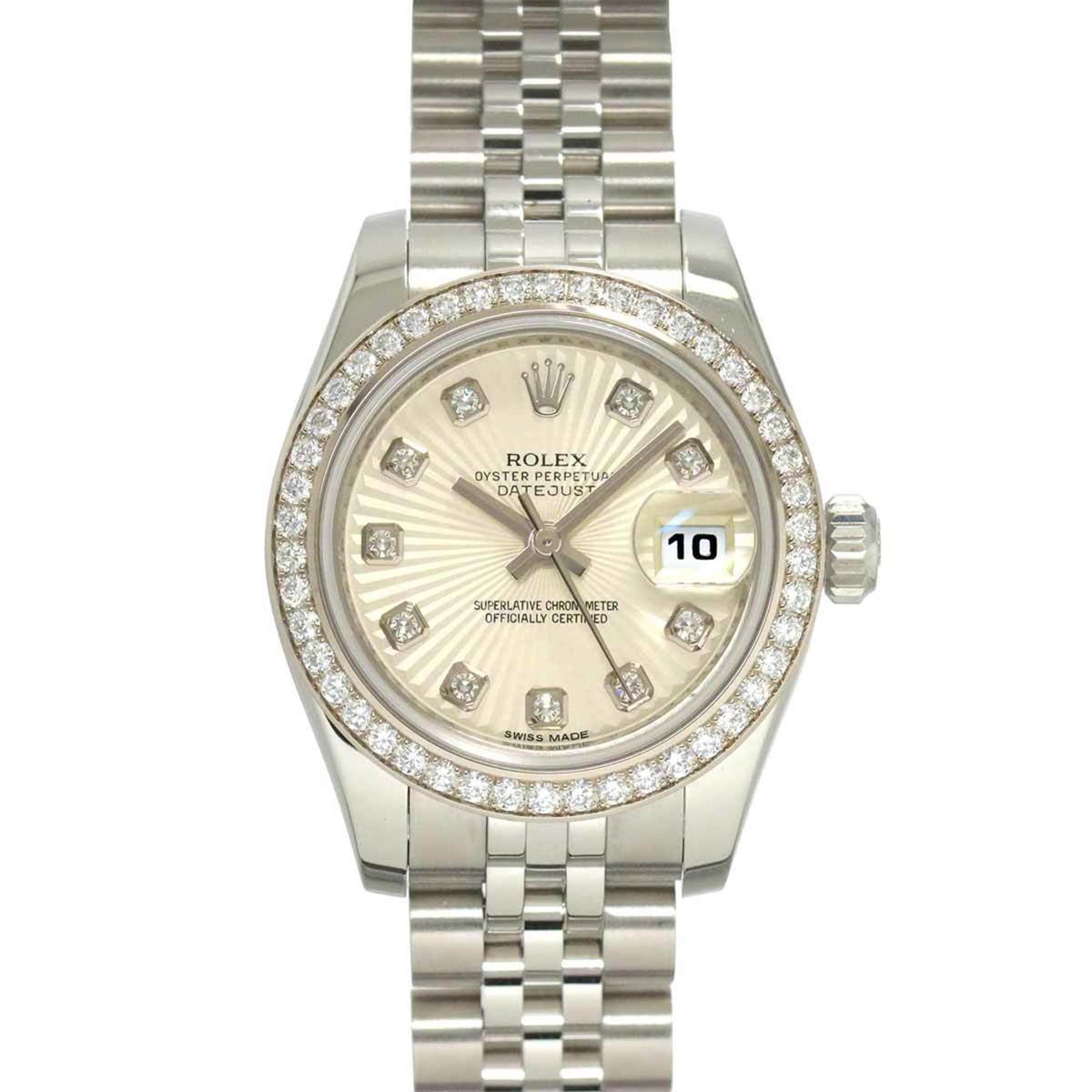 Pre-Owned Rolex Datejust 179384G G-number, Roulette Diamond Bezel, Women's Watch, 10 Diamonds, Silver, 18K White Gold, Automatic