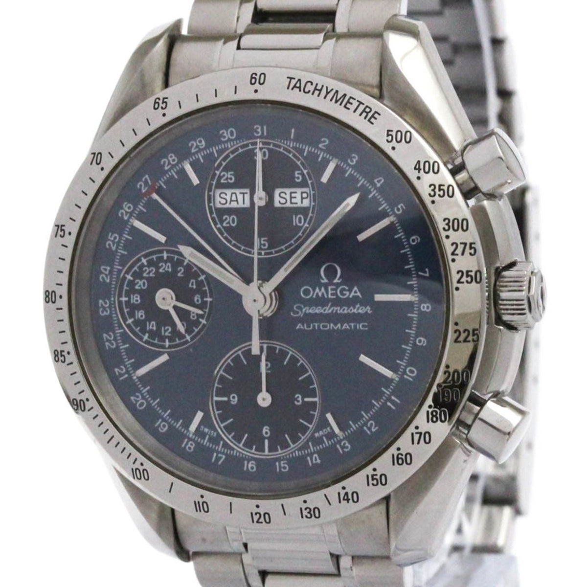 Pre-Owned OMEGA Speedmaster Triple Date Steel Automatic Watch 3521.80 Polished