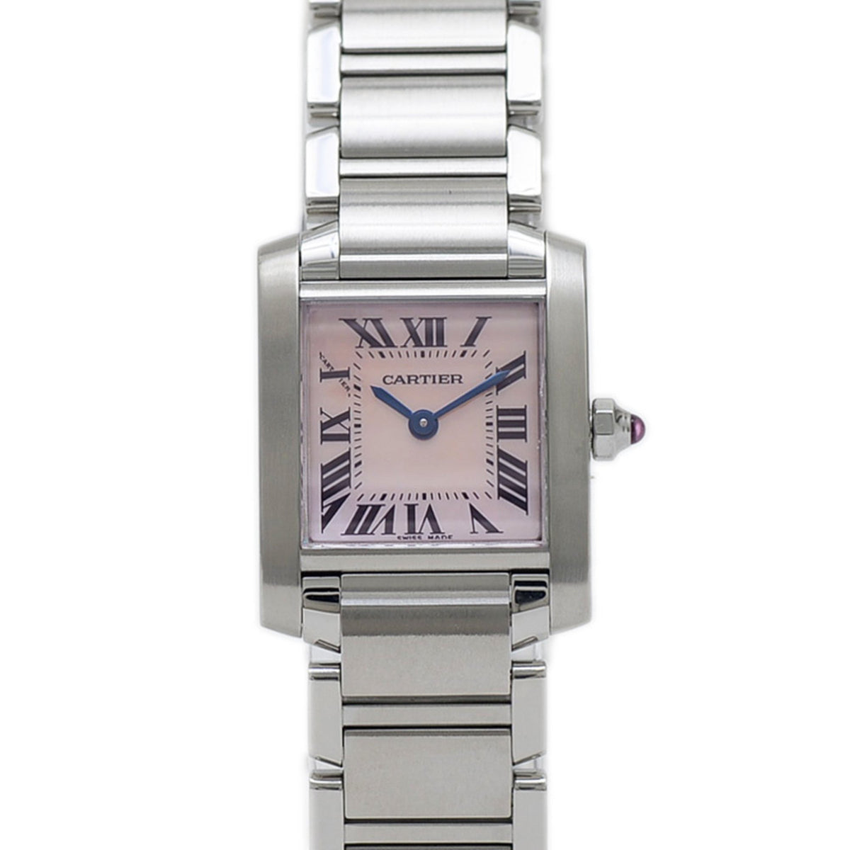 Pre-Owned Cartier Tank Fran?aise SM Pink Shell Dial Stainless Steel Quartz Watch W51028Q3