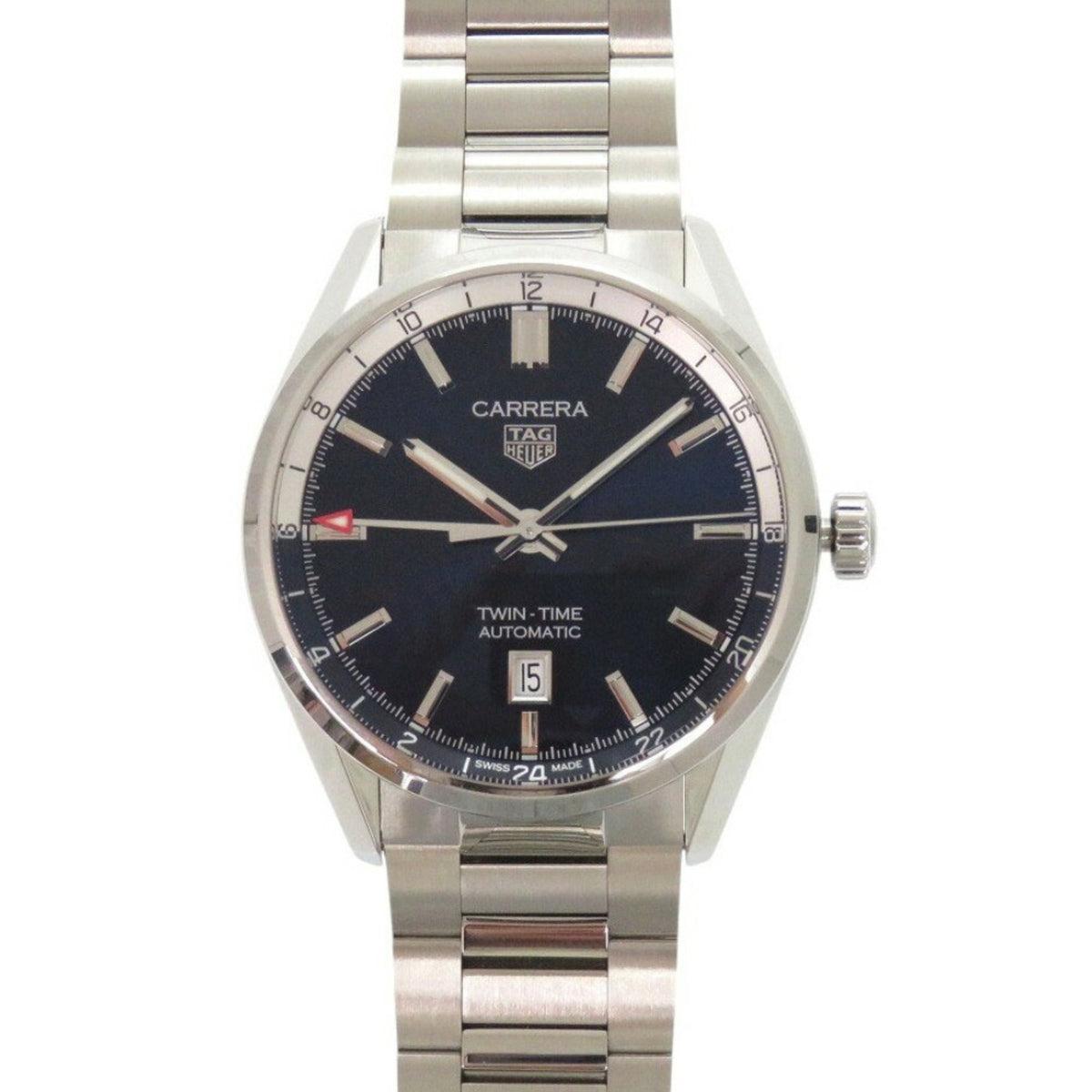 Pre-Owned Like new TAG Heuer Carrera Calibre 7 Twin Time Date WBN201A.BA0640 SS Blue Automatic Watch 1096TAG HEUER