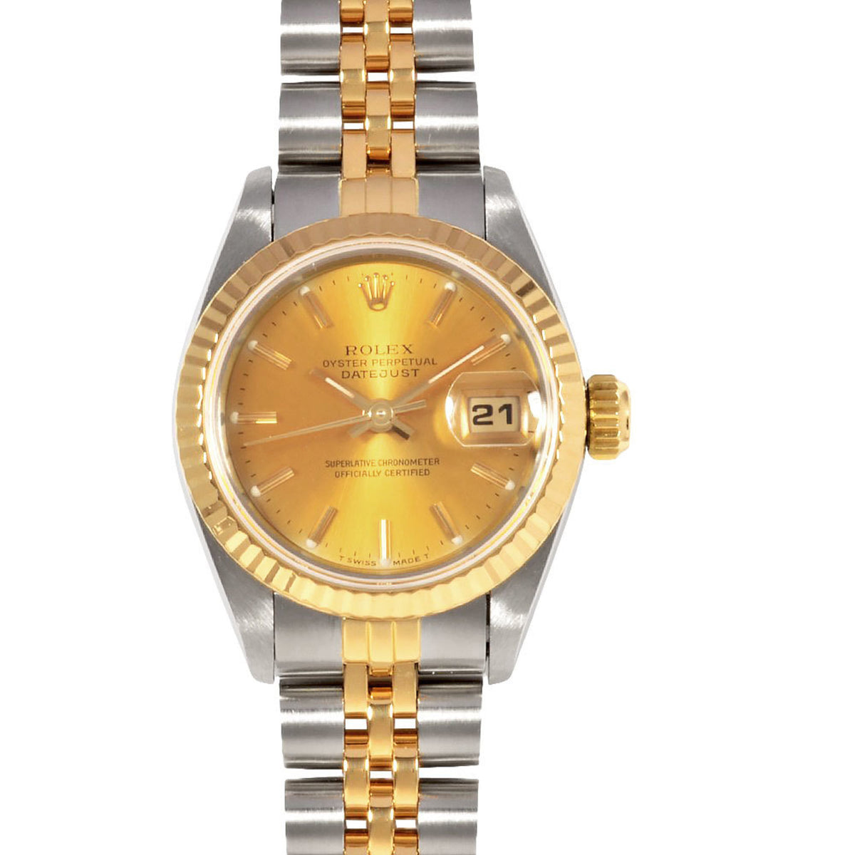 Pre-Owned Rolex ROLEX 68173 Datejust E series (manufactured around 1990-1991) Automatic wristwatch with gold dial and fluted bezel for women