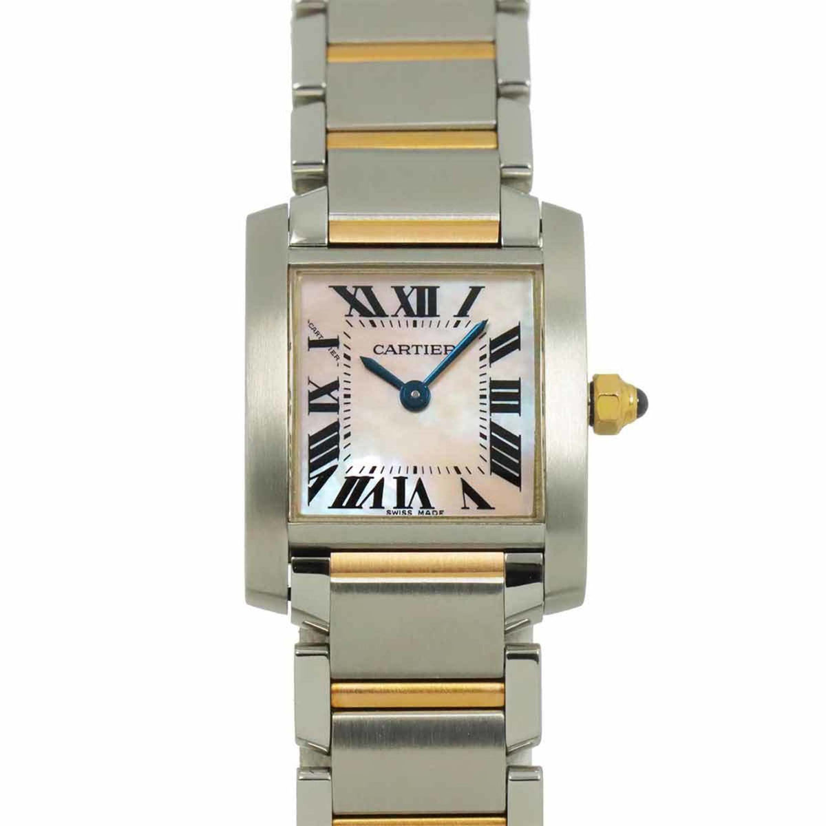 Pre-Owned Cartier Tank Fran?aise SM Two-tone Watch W51027Q4 Women's Pink Shell 18K Gold Quartz