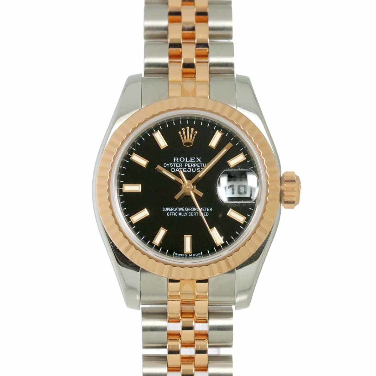 Pre-Owned Rolex Datejust Two-tone Watch 179171 D Roulette Women's Black 18K Pink Gold Automatic
