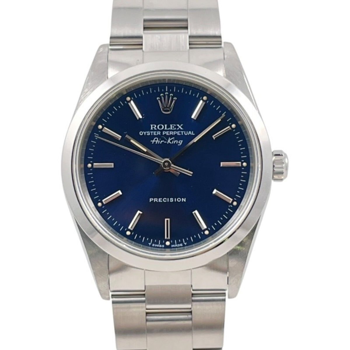 Pre-Owned ROLEX Air-King 14000 Men's Stainless Steel Automatic Watch with U-number and Blue Dial
