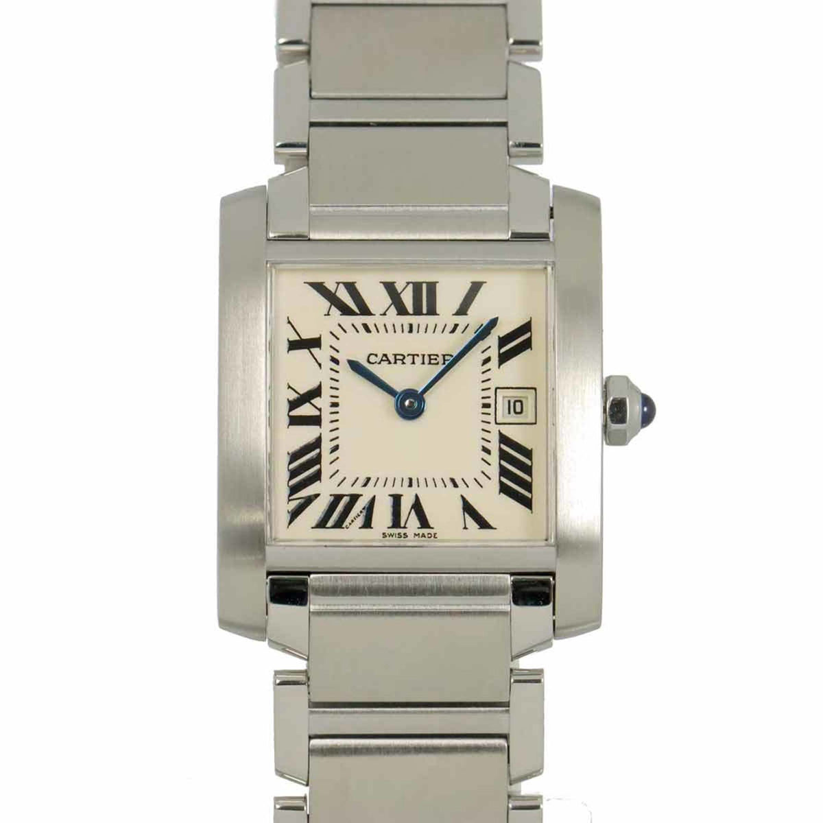 Pre-Owned Cartier Tank Fran?aise MM W51011Q3 Boys' Ivory Quartz Watch with Date Display
