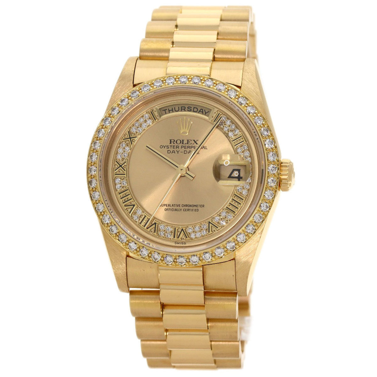 Pre-Owned Rolex 18348 Day-Date Milliard Diamond Watch K18 Yellow Gold K18YG Men's