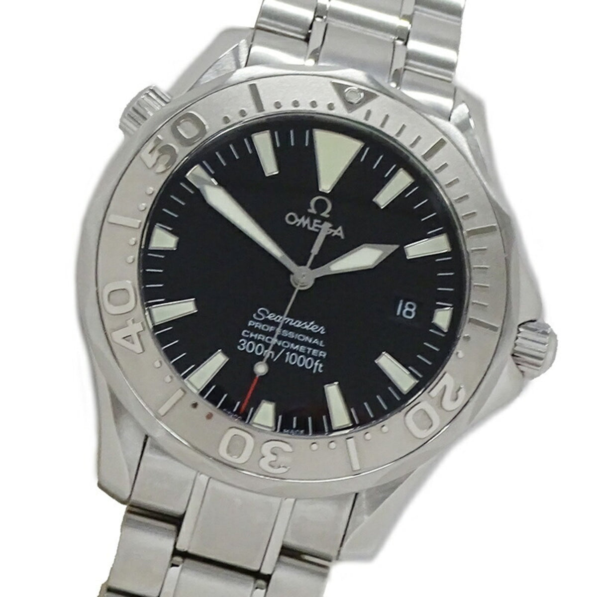 Pre-Owned OMEGA Seamaster 2230.50 Watch Men's 300m Date Automatic AT Stainless Steel SS White Gold WG Bezel Silver Black Polished