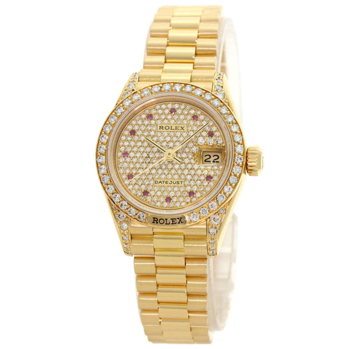 Pre-Owned Rolex 69158ZR Datejust Genuine Diamond and Ruby Watch in 18K Yellow Gold/18KYG/18KYG Women's ROLEX