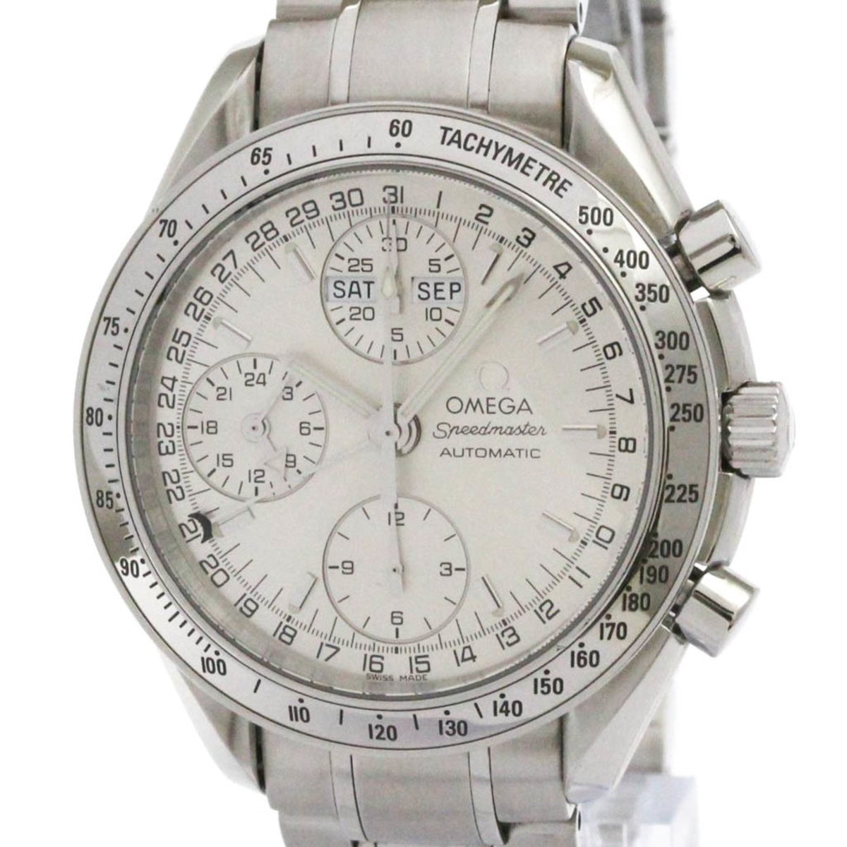 Pre-Owned OMEGA Speedmaster Triple Date Steel Automatic Watch 3523.30 Polished