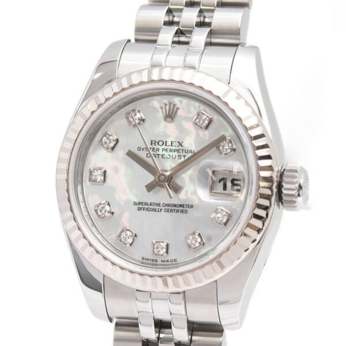 Pre-Owned Rolex Watch Datejust 10P Diamond Automatic V Serial SS x WG Shell Dial ROLEX 179174NG