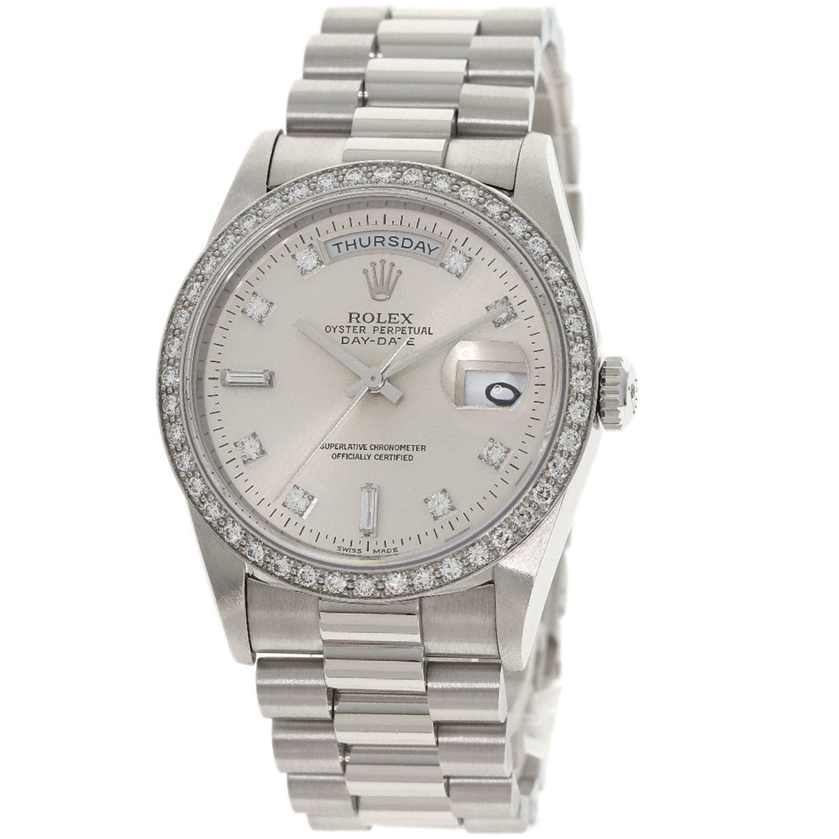 Pre-Owned Rolex 18346A Day Date 10P Diamond Watch Platinum PT Men's ROLEX