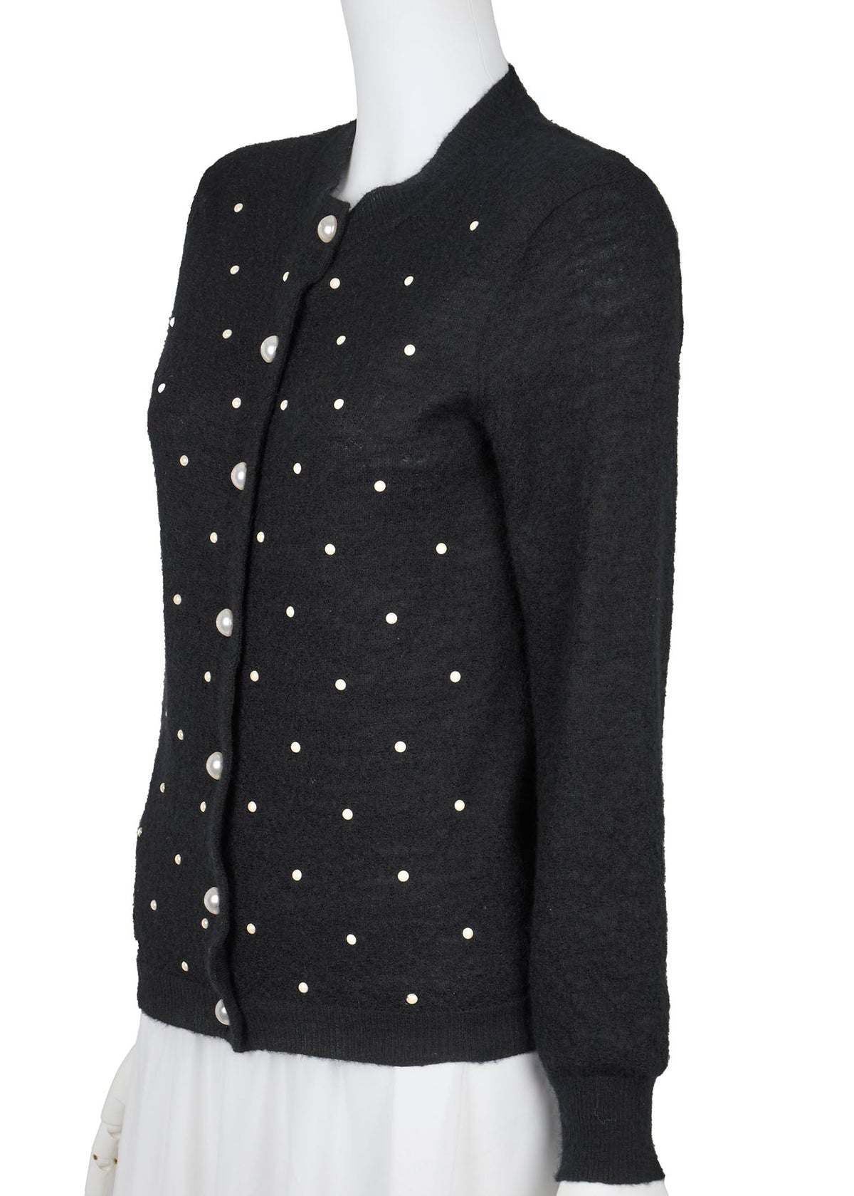 Pre-Owned Cardigan, Coco Button, Long Sleeve, Mohair Cashmere Blend, Black, Gold-Tone Hardware, Pre-Owned