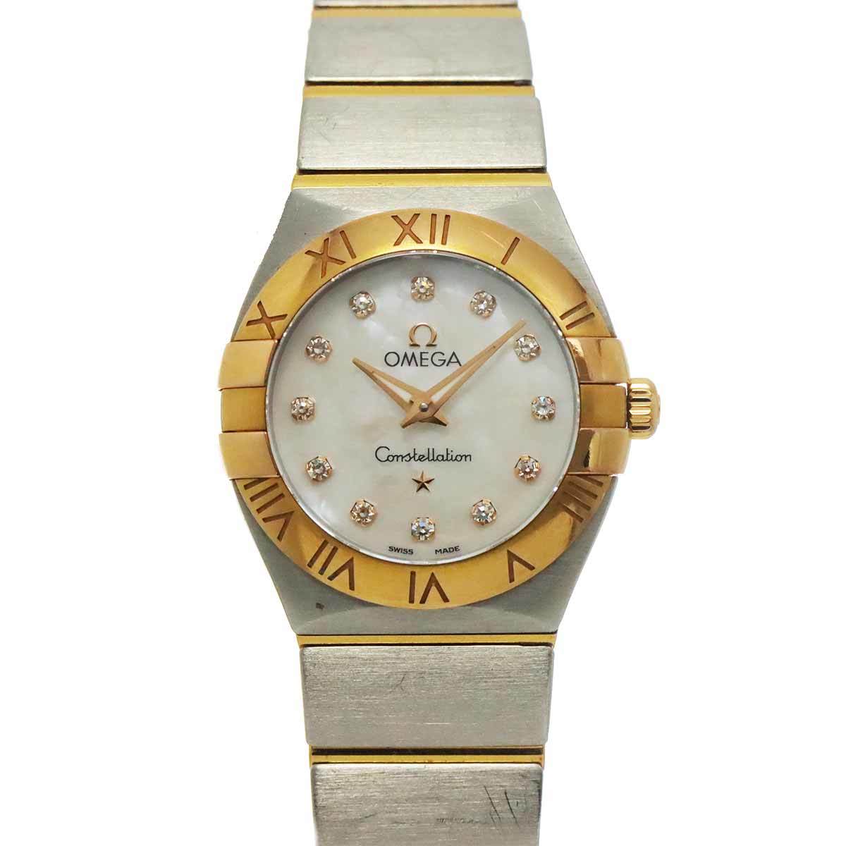 Pre-Owned Omega Constellation Polished Two-Tone 123 20 24 60 55 001 Ladies' Watch 12P Diamond White Mother-of-Pearl 18KPG Quartz