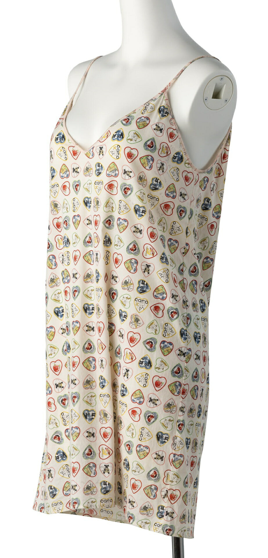 Pre-Owned Camisole Dress, Valentine Heart Design, Cotton Spandex Blend, White, Gold-Tone Hardware, Pre-Owned