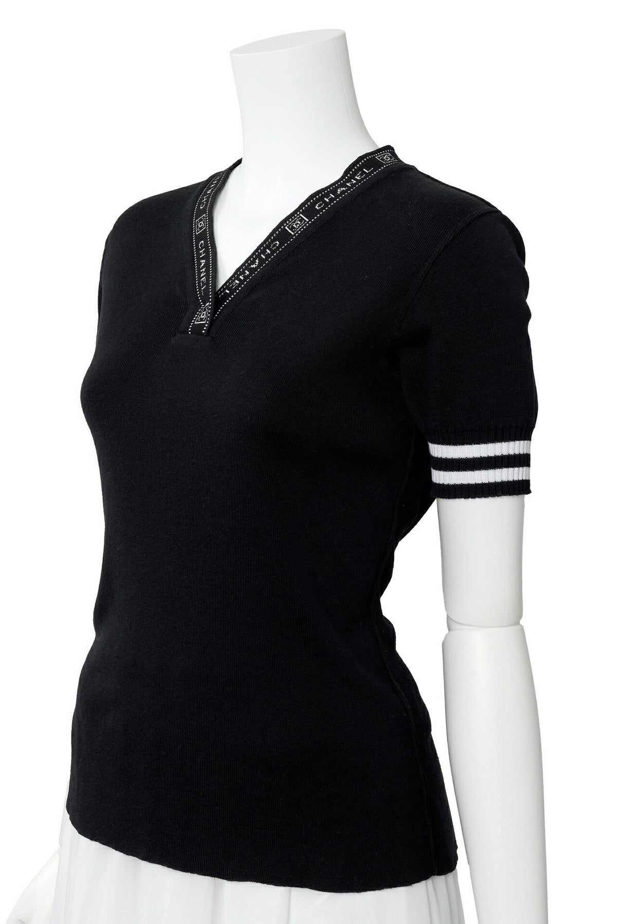 Pre-Owned T-Shirt, Short Sleeve, Cut-and-Sew, Cotton, Black, Silver-Tone Hardware, Pre-Owned