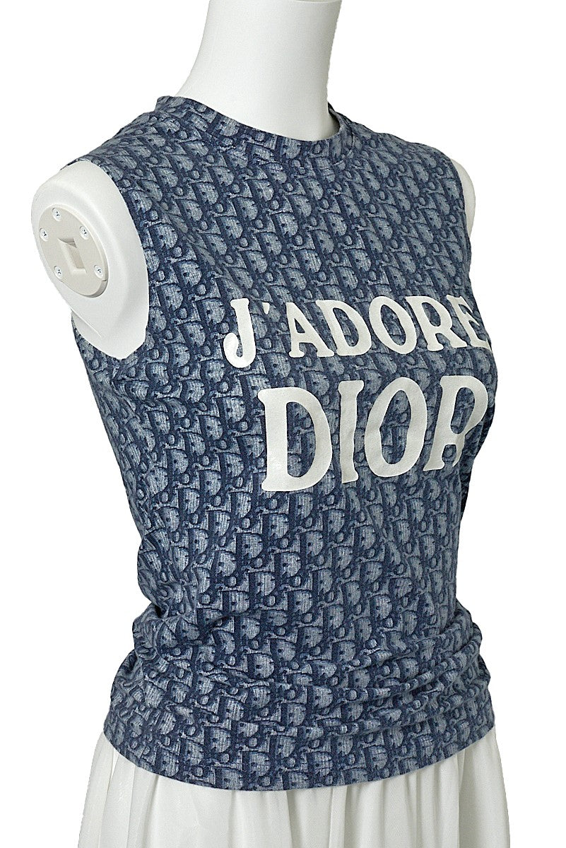 Pre-Owned T-Shirt, Sleeveless, Cut-and-Sew, Cotton, Blue, Silver-Tone Hardware, Pre-Owned