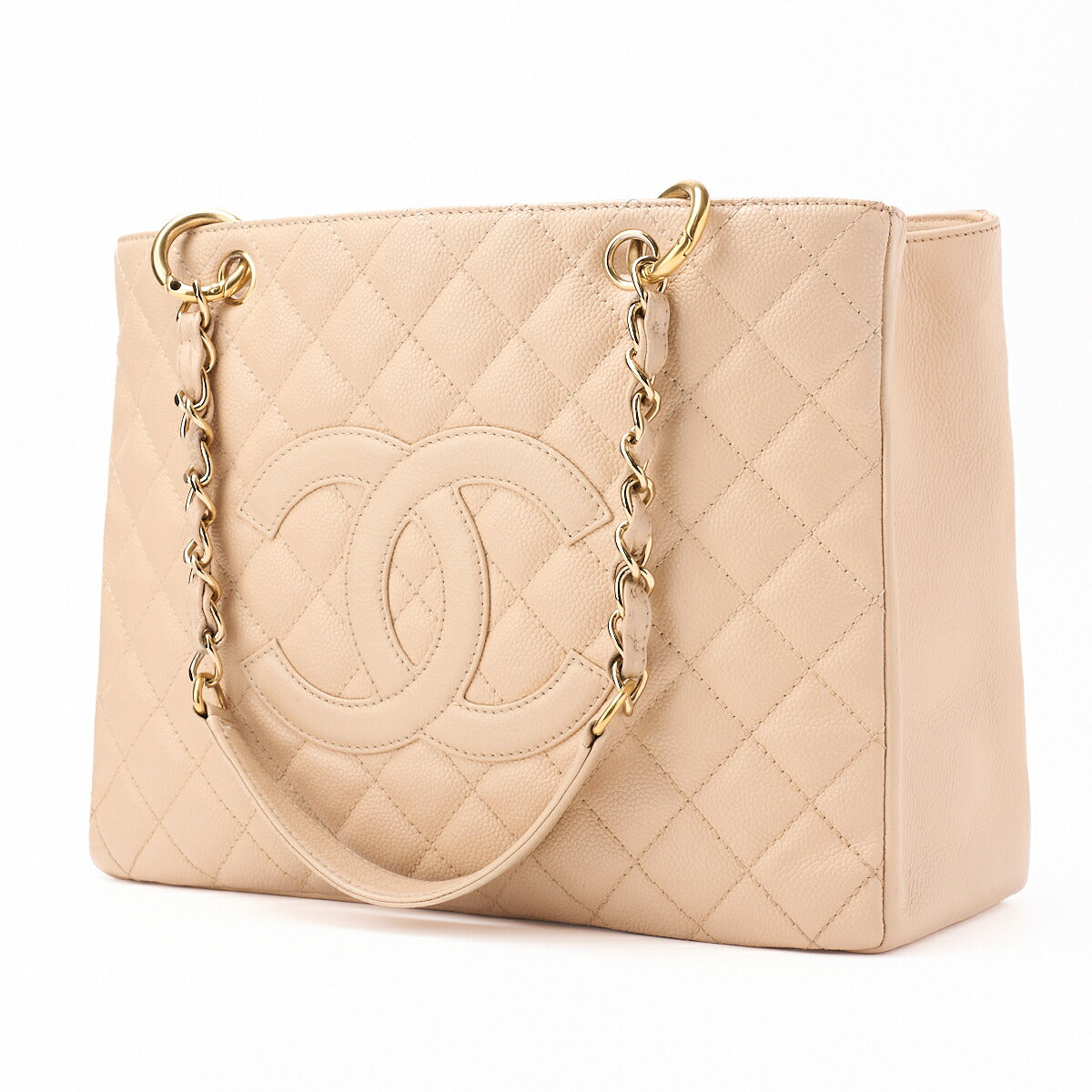 Pre-Owned Tote Bag Matelasse GST Double Chain Caviar Skin Beige Gold-Tone Hardware Pre-Owned