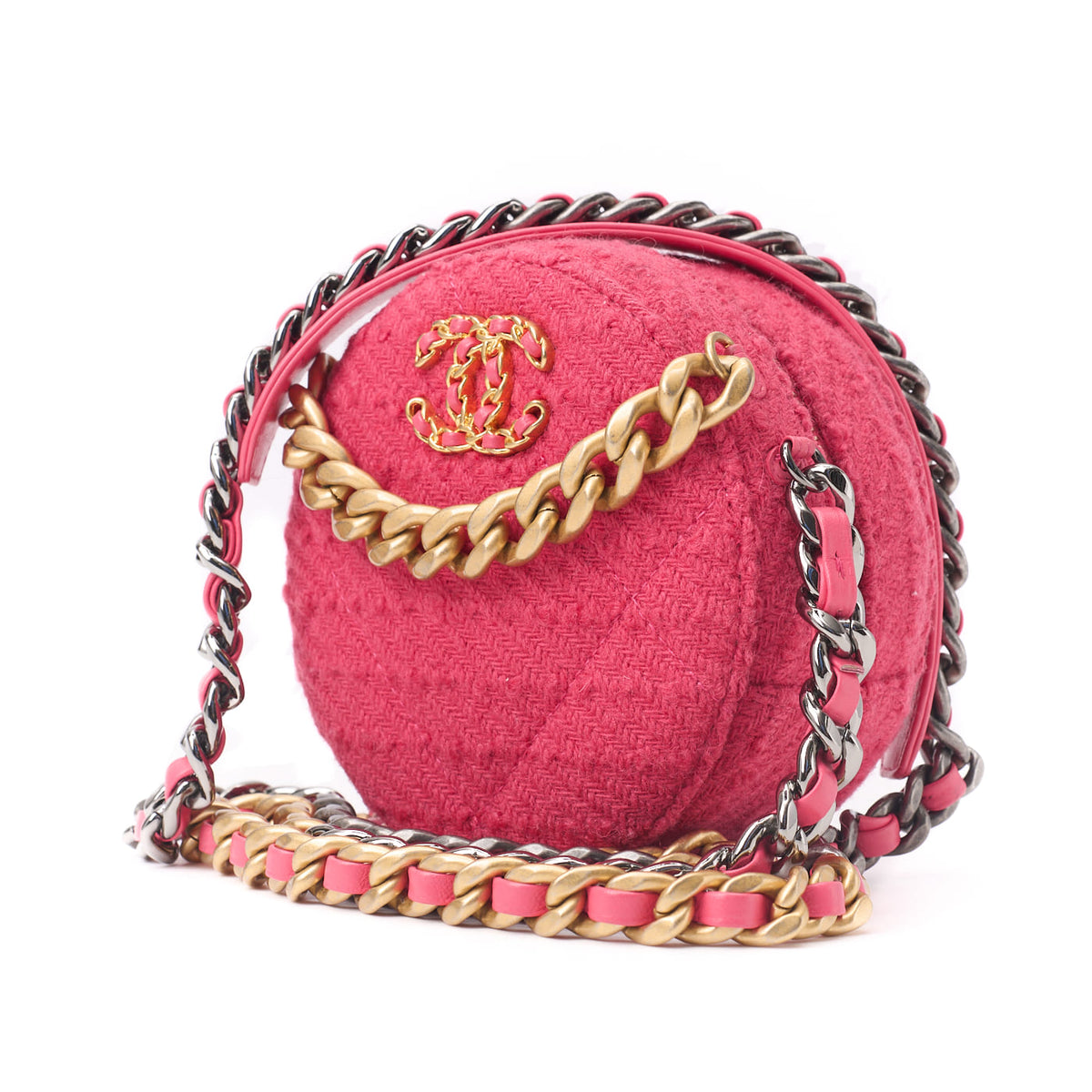 Pre-Owned 19 Matelasse Chain Shoulder Tote Bag Tweed Pink Gold-Tone Hardware Pre-Owned