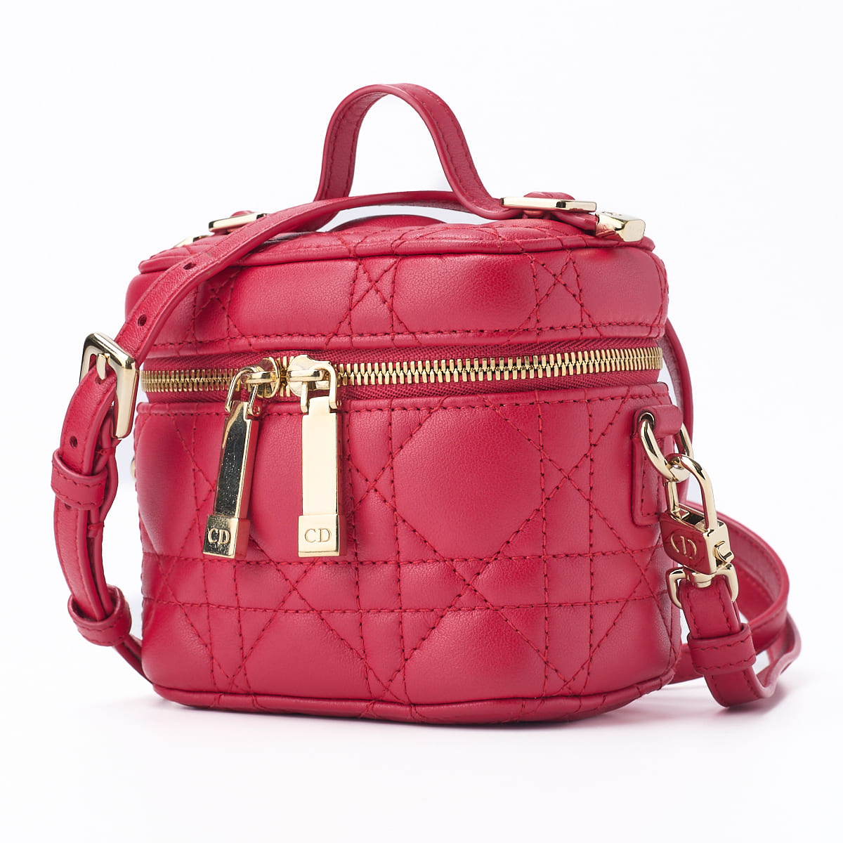 Pre-Owned Lady Vanity Cannage 2WAY Shoulder Bag Lambskin Red Gold-Tone Hardware Pre-Owned