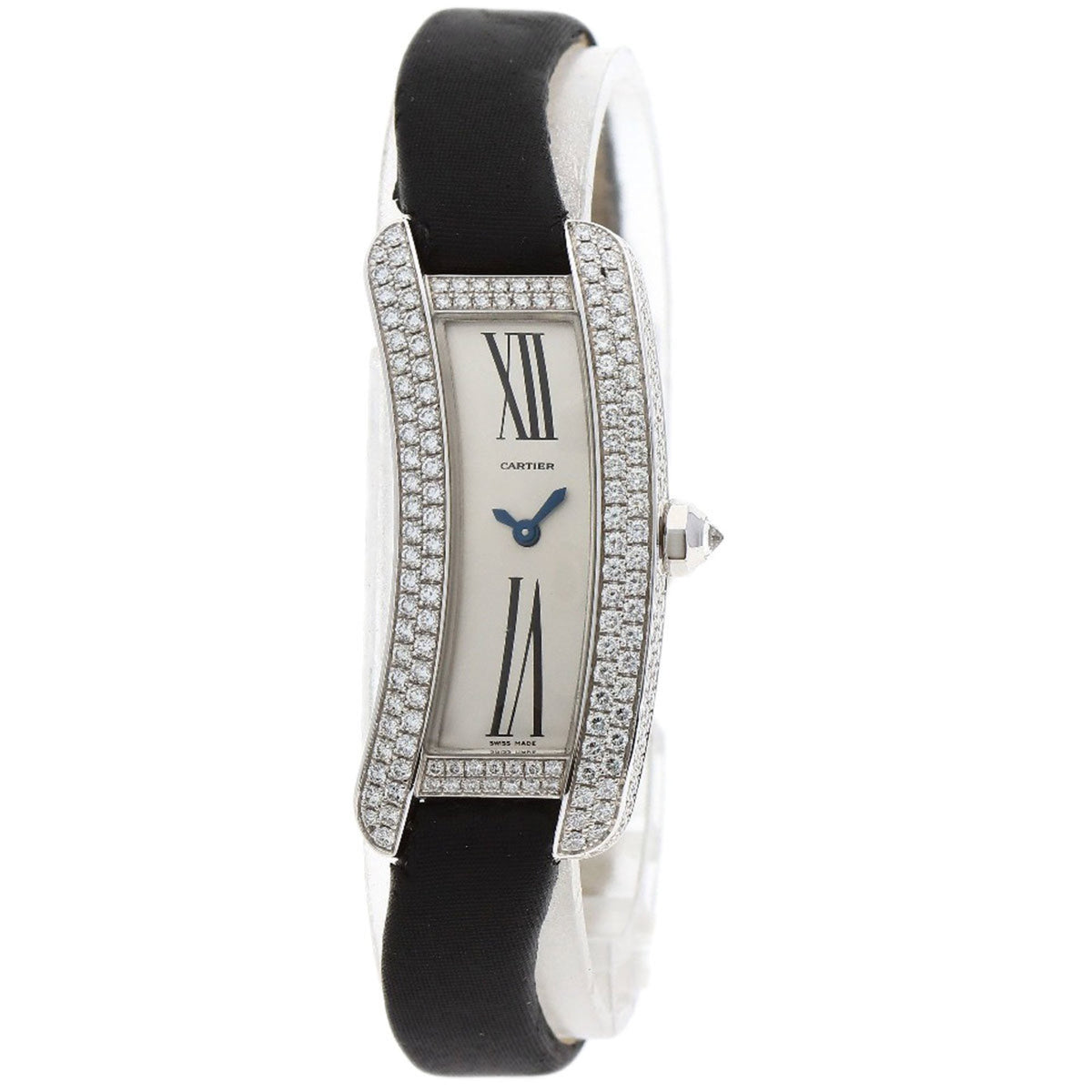 Pre-Owned Cartier Tank S Diamond Watch WJ300950, 18K White Gold, Leather and Satin, Women's